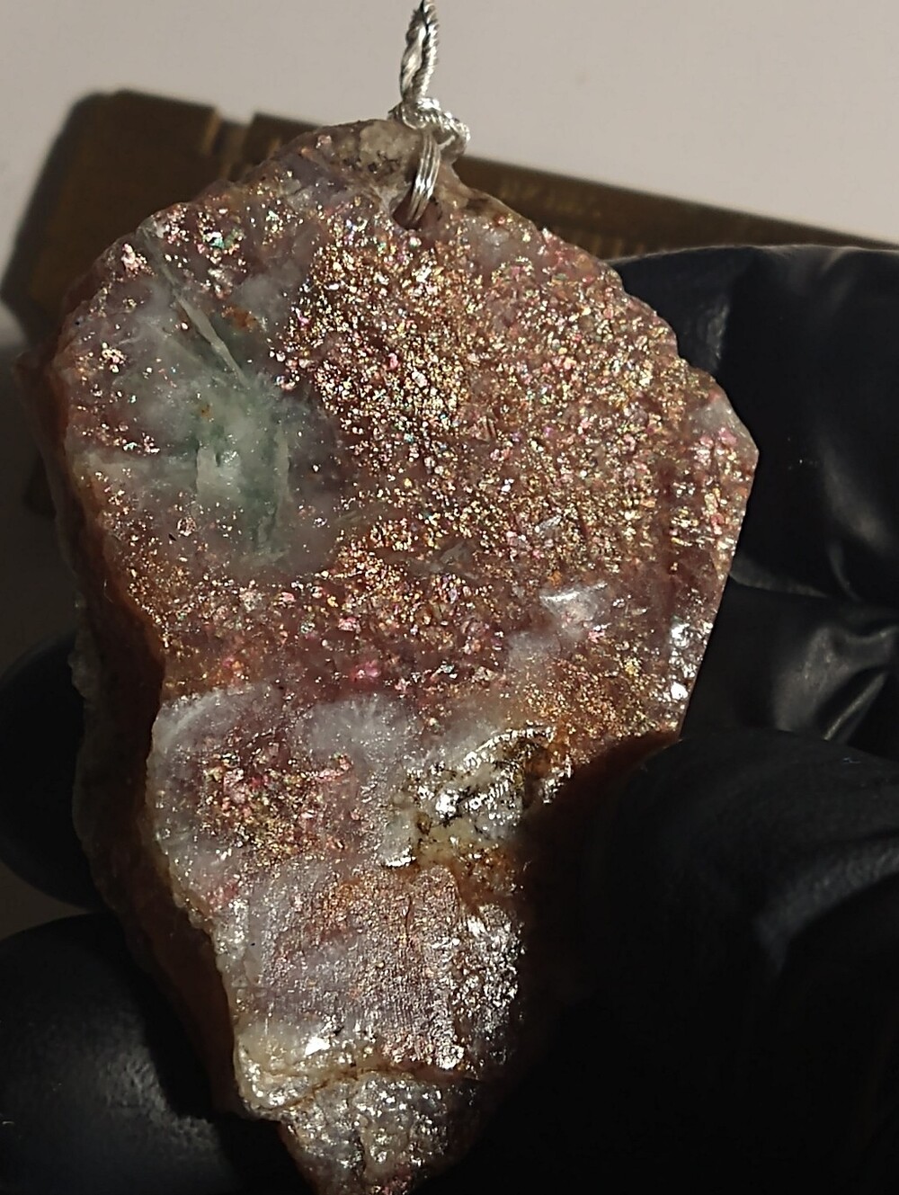 Big Size High Grade Iridescent Sunstone Sterling Silver Pendant